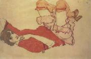 Wally in Red Blouse with Raised Knees (mk12) Egon Schiele